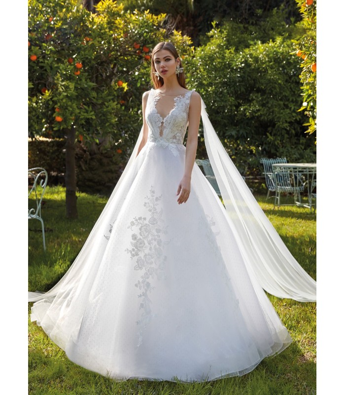 Vestido de novia en organza aplicaciones de encaje - Mimi Boutique & Novias