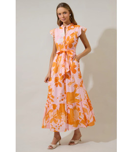 Vestido Naranja Flores Blancas