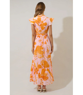 Vestido Naranja Flores Blancas