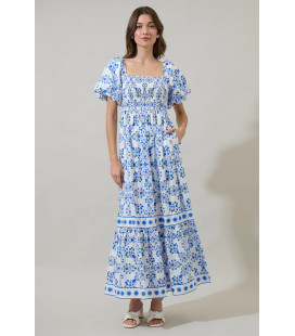 Vestido Blanco Estampado Azul