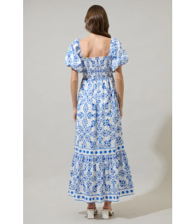 Vestido Blanco Estampado Azul