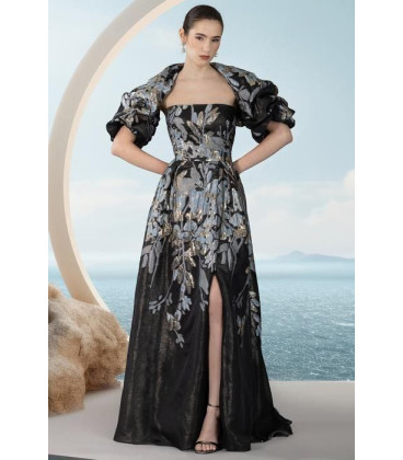 Vestido Largo Negro Con Mangas Sobrepuestas