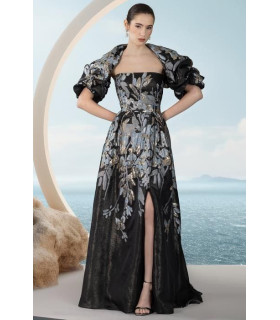 Vestido Largo Negro Con Mangas Sobrepuestas