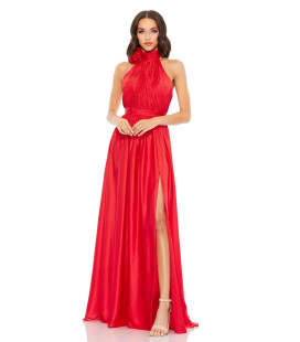 Vestido Largo  Holter con Flor Color Cherry