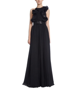 Vestido Largo Color Negro Blusa Revuelos