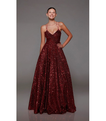 Vestido Largo de Tirantes  Vino de Lentejuelas
