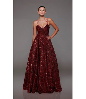 Vestido Largo de Tirantes  Vino de Lentejuelas