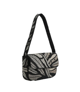 Cartera Bordada de Mostacilla Negro y Plata