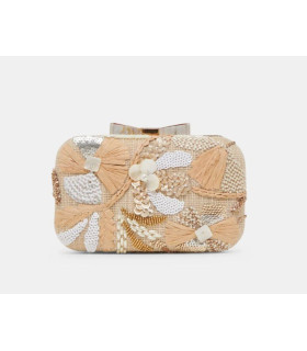 Cartera Beige con Blanco Broche Chonga
