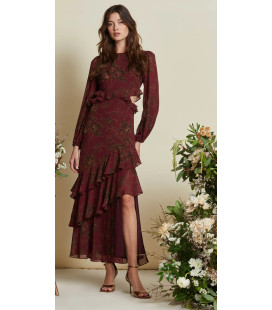 Vestido Largo Vino Manga Larga