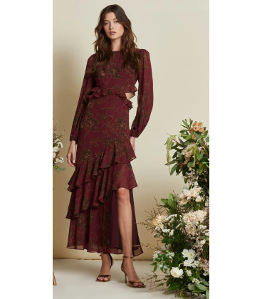 Vestido Largo Vino Manga Larga