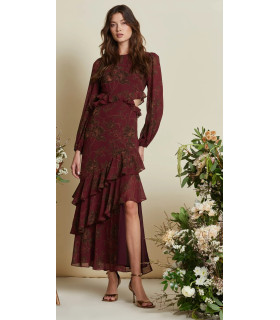 Vestido Largo Vino Manga Larga