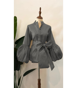 Blusa Color Gris Mangas Globo