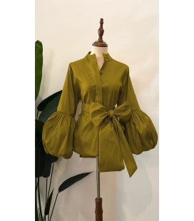Blusa Color Verde Mangas Globo
