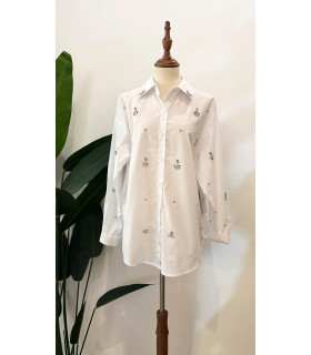 Blusa Manga Larga Blanca Con Piedras