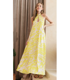 Vestido Holter Cuello Alto Amarillo