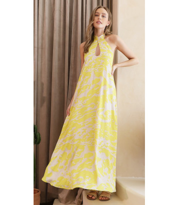 Vestido Holter Cuello Alto Amarillo