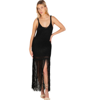 Vestido Tejido Color Negro   Crochet Flecos