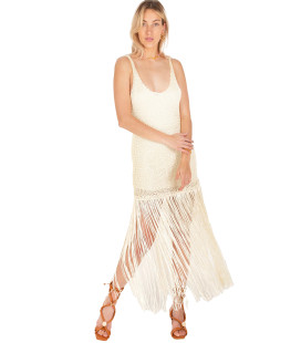 Vestido Tejido Color Blanco  Crochet Flecos
