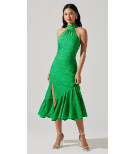 Vestido Medio Largo Cuello Alto Verde