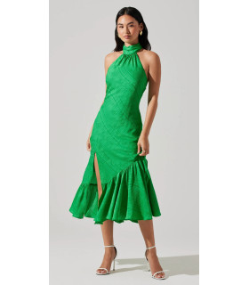 Vestido Medio Largo Cuello Alto Verde