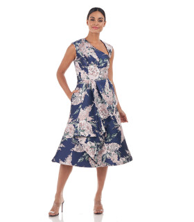 Vestido Cuello Asimetrico Azul
