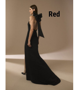 Vestido holter con laza en el cuello rojo