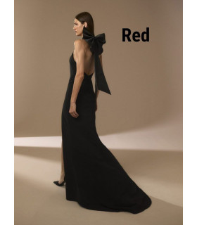 Vestido holter con laza en el cuello rojo