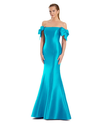 Vestido Color Aqua hombros caidos con laza