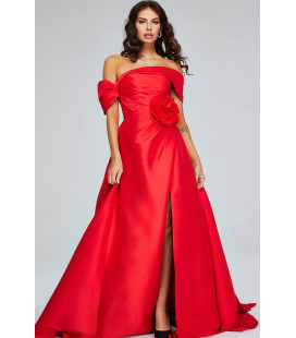 Vestido Strapless Rojo con Flor en Cintura