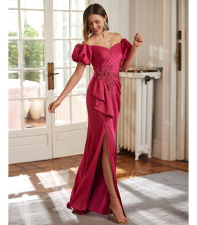 Vestido Color Fucsia Mangas Bombachas