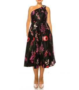Vestido un Hombro Negro con Flores