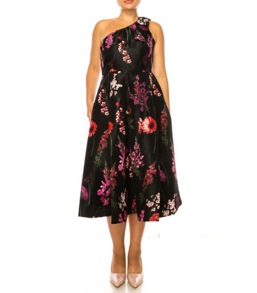 Vestido un Hombro Negro con Flores