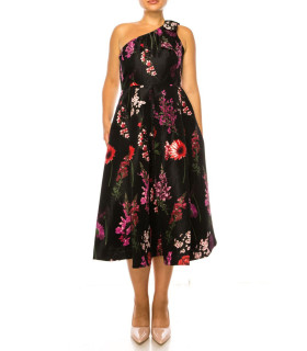 Vestido un Hombro Negro con Flores