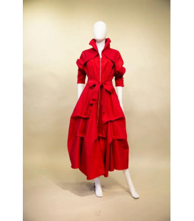 Vestido Medio Largo Rojo Falda Recogida