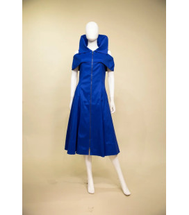 Vestido Medio Largo Azul Cuello Alto