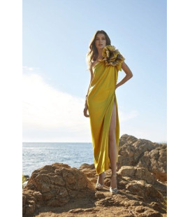 Vestido Un Hombro Verde Pistacho con Flor