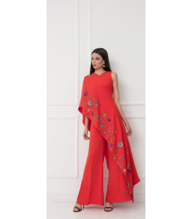 Traje 2 Piezas Blusa Un Hombro Asimetrica Rojo
