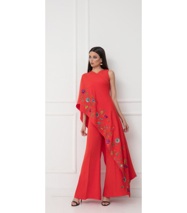Traje 2 Piezas Blusa Un Hombro Asimetrica Rojo