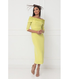 Vestido Medio Largo Color Lima Off Sholders