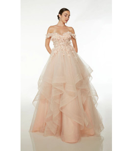 Vestido Off Sholders Flores en Bustiers Falda Volantes