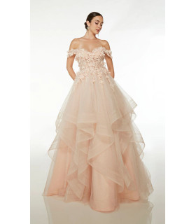 Vestido Off Sholders Flores en Bustiers Falda Volantes