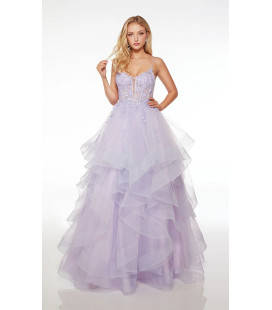 Vestido Lila Bustier Flores Falda Volantes