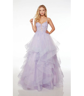 Vestido Lila Bustier Flores Falda Volantes