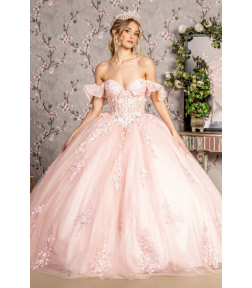 Vestido Bustier Bordado Falda Vaporosa Color Blush