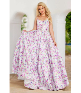 Vestido  Largo Print de Hortencias y Mariposas