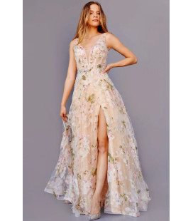 Vestido de Organza Print de Flores y Hojas