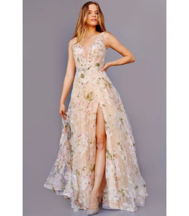 Vestido de Organza Print de Flores y Hojas