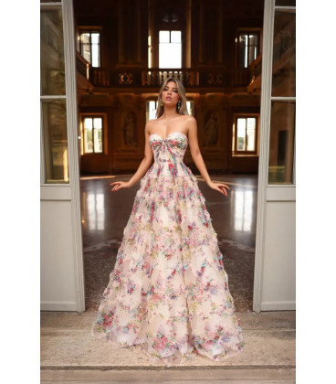 Vestido Color Champagne con Flores