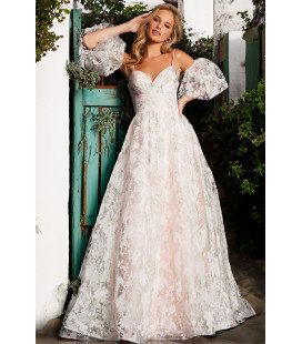 Vestido Celeste Manga Tipo Globo